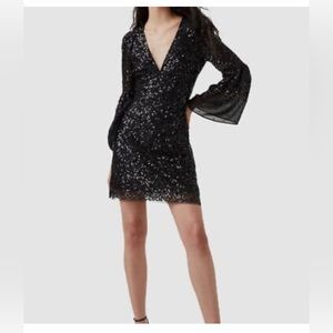 French Connection Women's Black Sequin V-neck Long Sleeve Dress Size 2